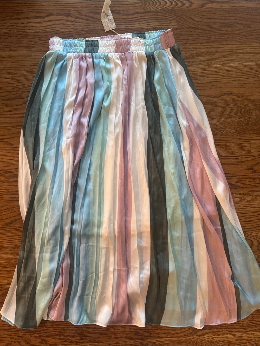 Mystree Pastel Multi-Stripe Pleated Midi Skirt  NWT